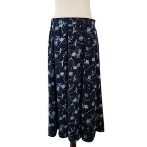 Koret Blue White Floral Silky Vintage Pleated Maxi Skirt Lined Lovely Size 14